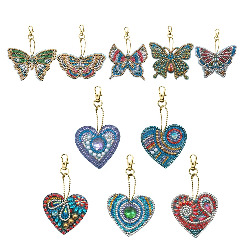 

5pcs DIY Special Shaped Full Drill Diamond Painting Keychain Kits Butterfly/Love Heart Diamond Painting Cross Stitch Key Ring