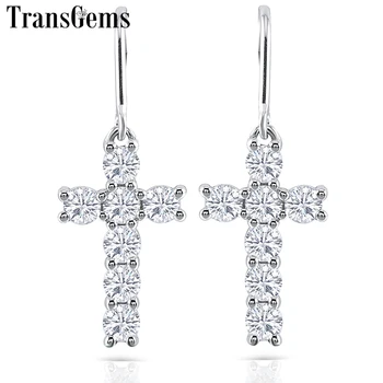

Transgems Cross Shaped 14K White Gold Moissanite Drop Earrings for Women 3mm GH Color Moissanite Cross Dangle Earrings Gold