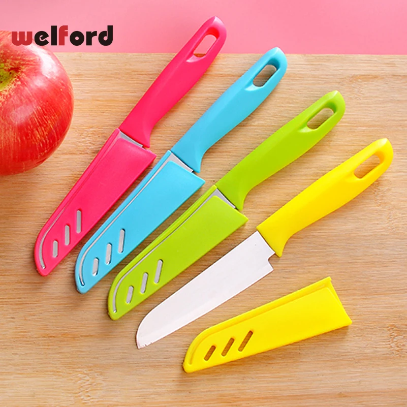 

Stainless Steel portable Candy color fruit knives Scabbard Vegetable melon paring knife Sheath Scraping Cutter Kitchen Tools
