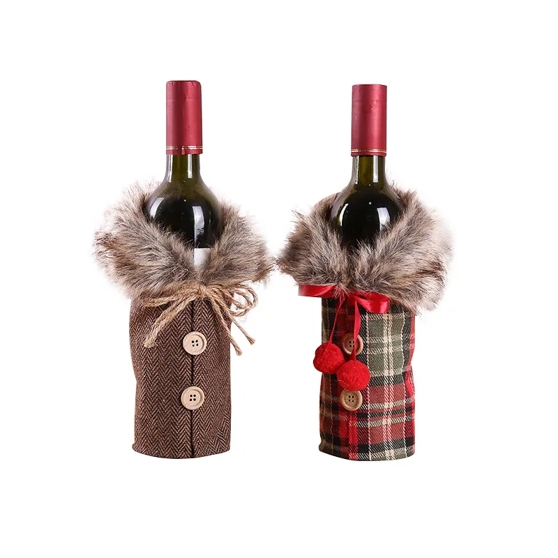 

Merry Christmas Ornaments Christmas Gift Mini Coat Lattice Wine Bottle Cover Dinner Table Decorations for Home Dinner Party