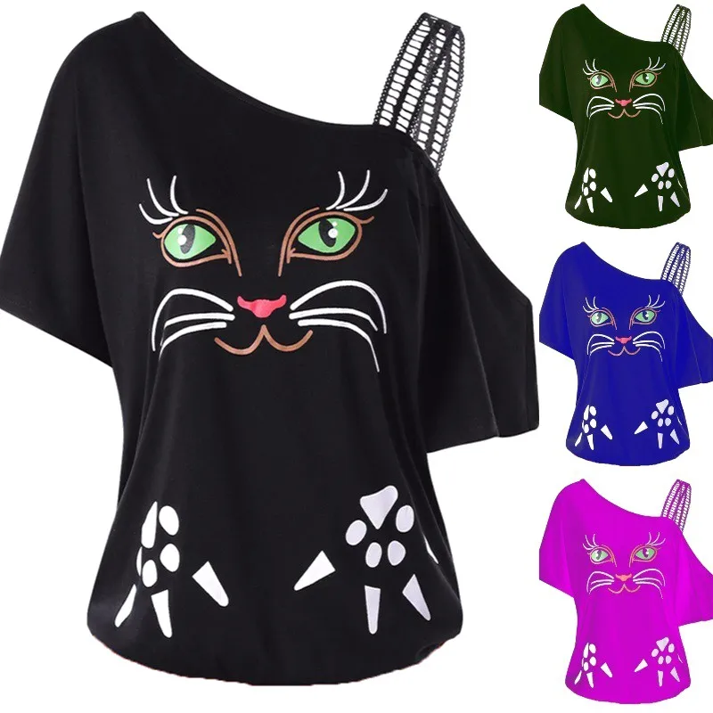 Buy Loose fitting Printed Cat T shirt Sexy Ladies