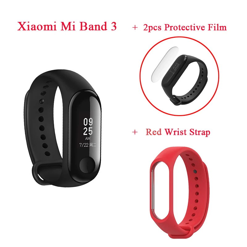 Add Red Bracelet Глобальная версия Xiaomi mi Band 3 0,78 большой OLED сенсорный экран Смарт-Браслет фитнес-трекер mi Band 3 цветной смарт-браслет - Цвет: Add Red Bracelet