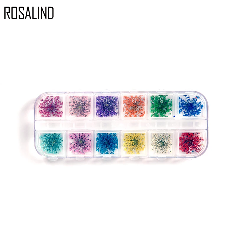 

ROSALIND 12 Color/Box Nail Art Nature Dry Flowers Set Gel Polish Tip 3D DIY Floral Decoration Nail Art Tools