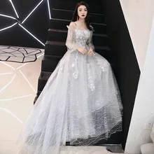 Vestidos De Gala, цвета шампанского, вырез лодочкой, длинный рукав, платье А-силуэта, платья для женщин, вечерние, длина до пола, платья для выпускного вечера размера плюс, E428
