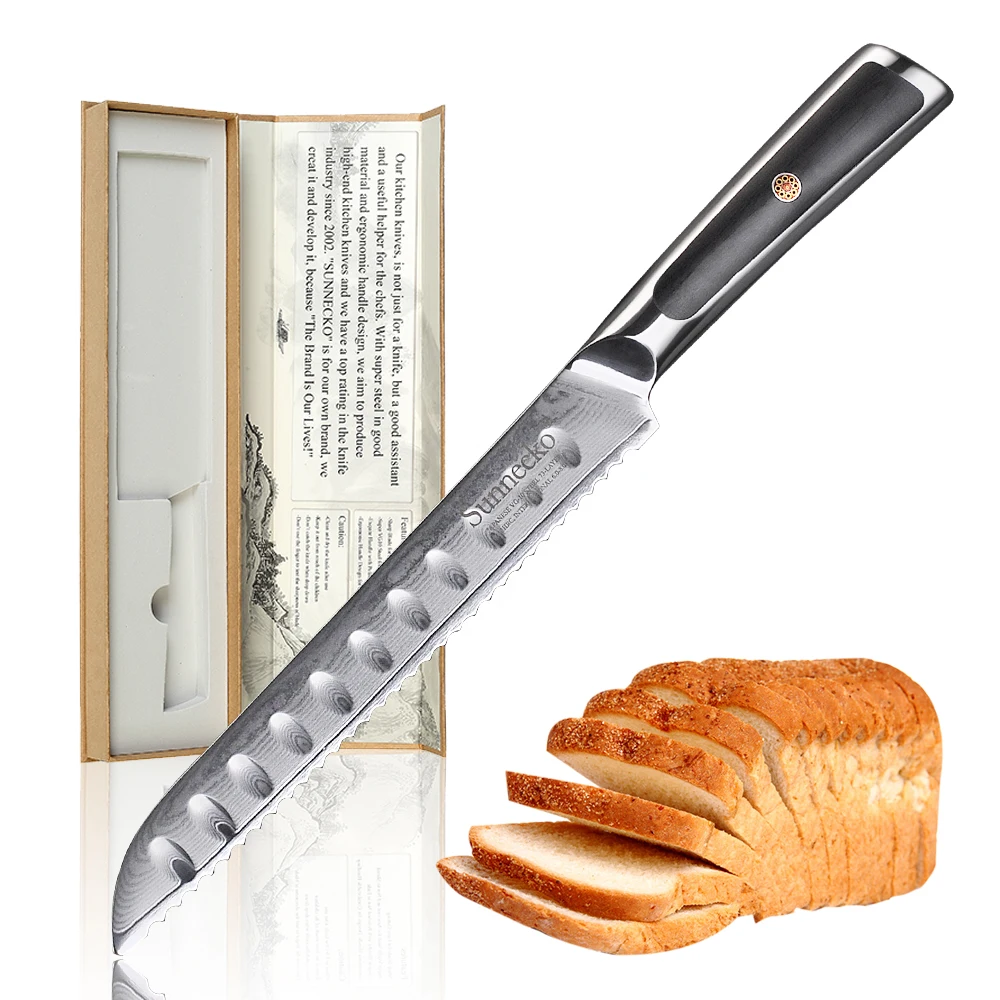 Sunnecko " дюймов хлеб Ножи Кухня ножей режущего инструмента 73 слоев Дамаск VG10 Сталь Sharp Высокое качество торт Ножи G10 ручка