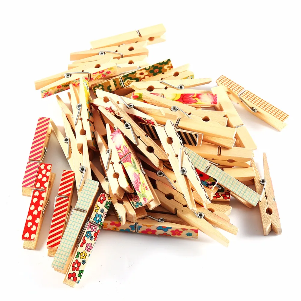 50pcs/Lot Natural Mini Painted Wooden Clips Paper Picture Photos Craft Clips Kids Scrapbooking
