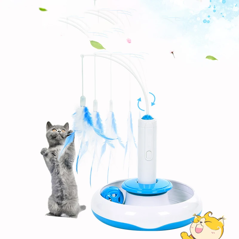 

Pet Cat Electric Toys Automatic Ball Funny Feather Teaser Interactive Toy Rotating Designed For Small Medium Large Cat Products