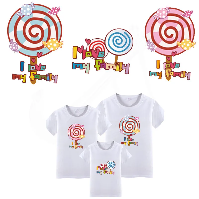 

3pcs/lot Candy lovers with parent clothing iron on patches DIY patch on clothes For family thermal transfer Stickers