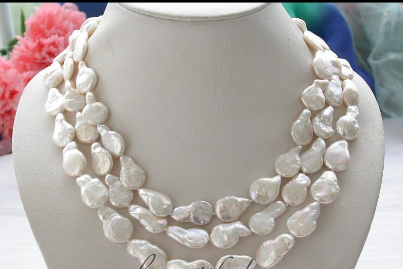 

FREE SHIPPING ******3row 16mm white coin freshwater cultured pearl necklace