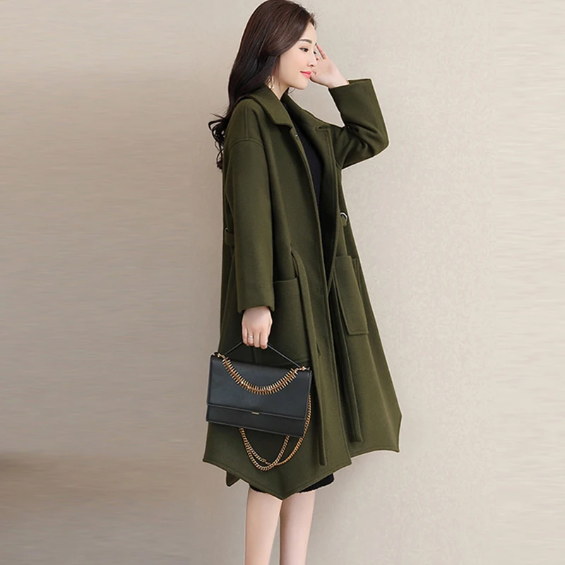 A Épais Mélanges Irrégulière Vestes dou Hiver Long Ceinture 2018 Cachemire kaki army De Fp1426 Et Automne Green ligne Laine Zi Bleu Sha Femmes Outwear q4Y46t