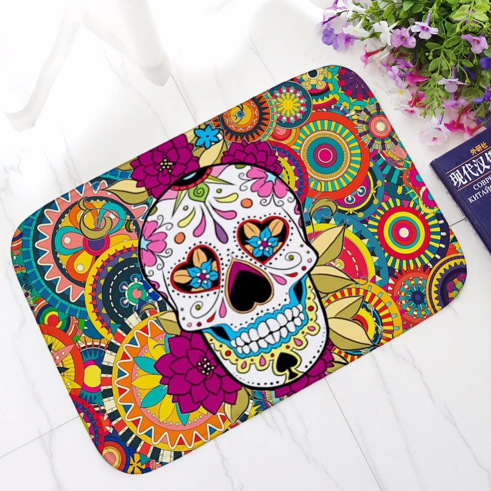 CAMMITEVER Colorful Skull Rug Entrance Doormat Rugs for ...