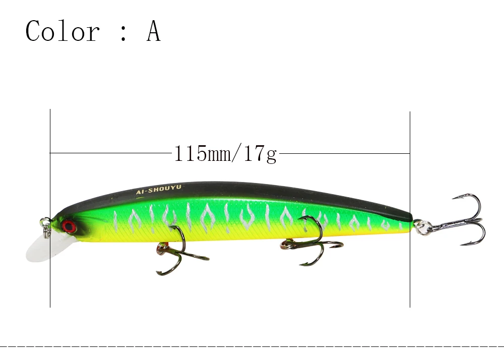 AI-SHOUYU 1 шт искусственные приманки Рыбалка Жесткий минноу приманки 105 мм 17 г приманки с 3 высоких Суспендер с крючком глубина 0,5-1,0 m