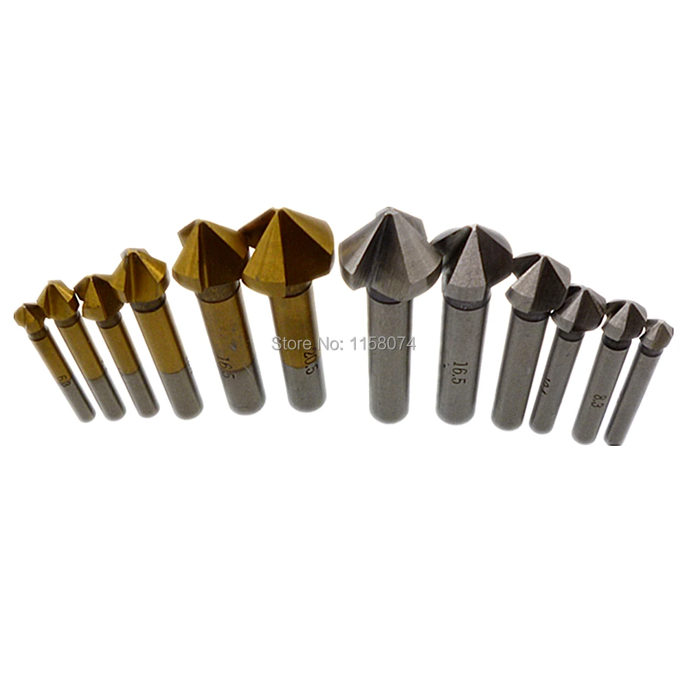 6pcs 90 Degree Three Flutes HSS Chamfering Cutter Countersink Drill Bits End Mill Set 6.3mm 8.3mm 10.4mm 12.4mm 16.5mm 20.5mm