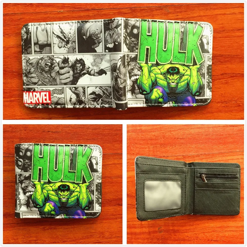 

Collectible Comics Wallets Avengers Superhero THE HULK Wallet Short Leather Men's Wallet Bi-fold Green Giant Purse W814