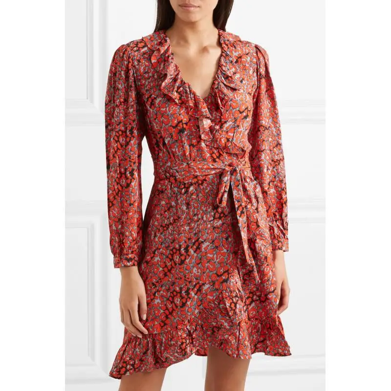 

Women Dress Long Sleeve Leopard print ruffle Casual Autumn and Winer