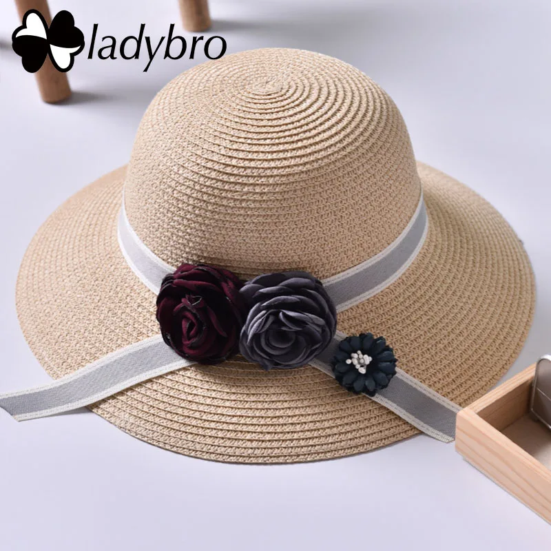 Ladybro Летняя женская солнцезащитная Кепка пляжная соломенная шляпа широкая шляпа для женщин лента элегантная шляпа-ведро дамская модная дорожная Кепка-козырек - Цвет: 002