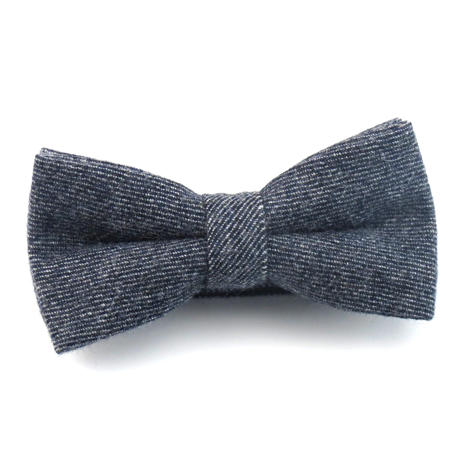  6cm Navy Blue Necktie Bowtie Pocket Square 100% Wool Tie Set Handkerchief Ties For Men Wedding Dres