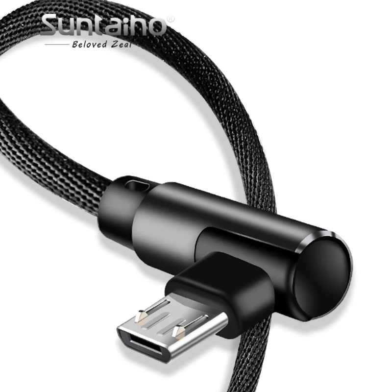 Micro USB кабель 2A быстро Зарядное устройство кабель USB шнур Suntaiho 90 градусов локоть нейлон плетеный кабель для передачи данных для samsung/sony /Xiaomi телефона Android