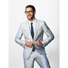 Серебристые Для мужчин костюмы смокинг Для мужчин индивидуальный заказ платье жениха костюм Slim Fit Свадебные женихов Пик нагрудные куртка+ брюки+ галстук