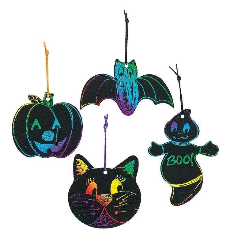 

20pcs/lot Magic Color Scratch Paper Halloween Snowflake Shapes Ornamen Art Coloring Cards Scraping Drawing Toys For Children