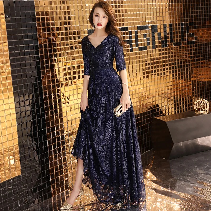 

2019 new Banquet sequin Sexy Slim V Neck evening dress Full Length Gowns Chinese Style Dress Improved Qipao Size S-XXL
