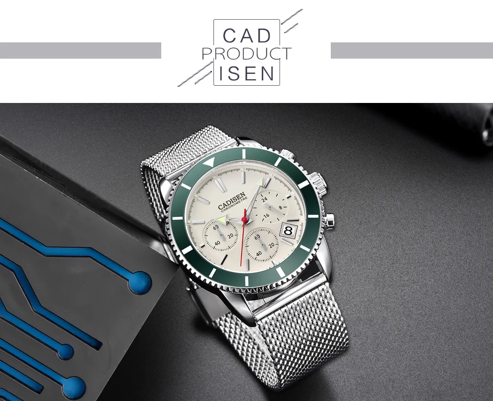 CADISEN Mens Watches Top Brand Luxury Waterproof Wrist Watches Stainless steel Date Simple Casual Quartz Watch Men Sports 9067