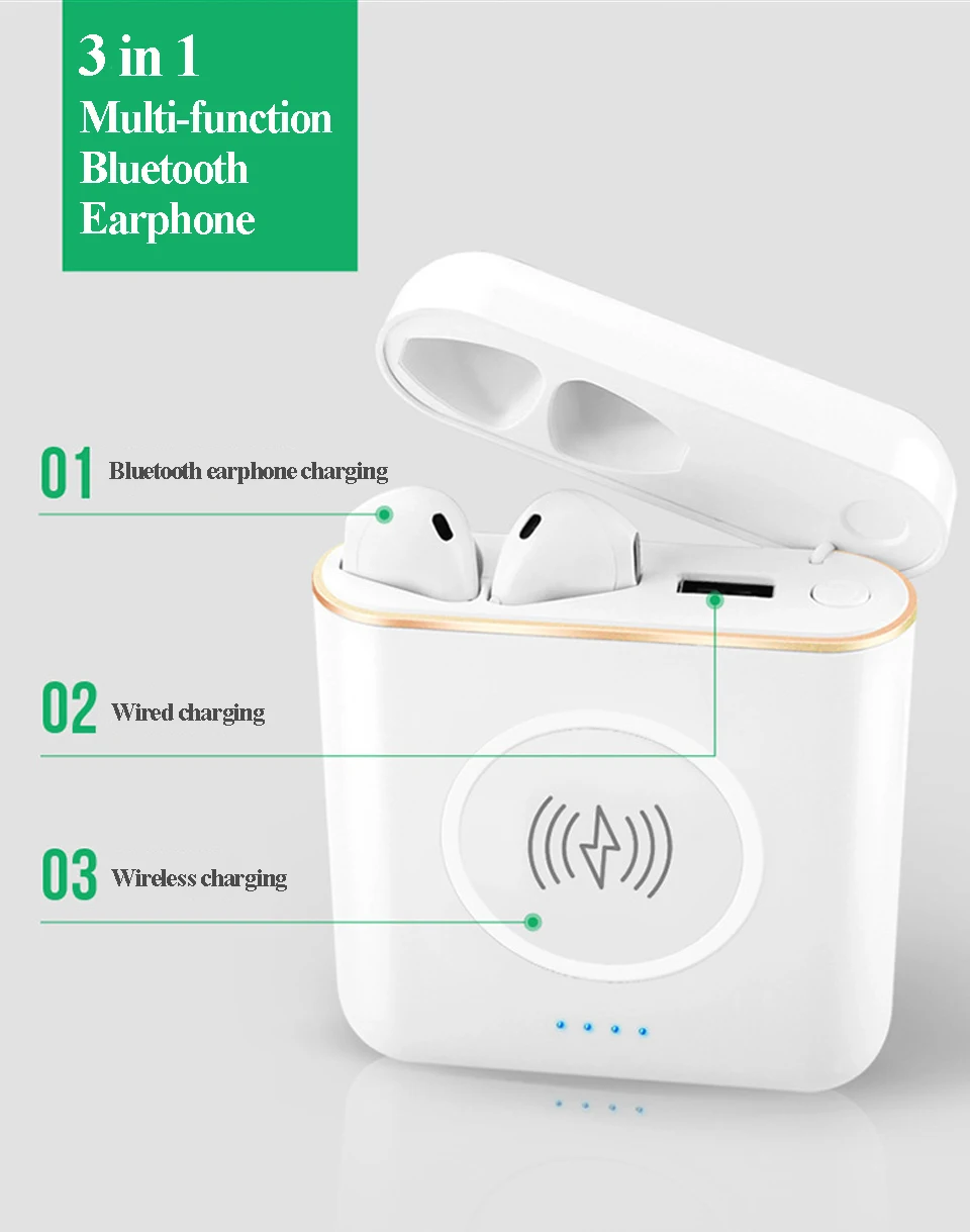 New Volemer XT6 tws headphones Stereo 3 in 1 Wireless Bluetooth Earphone +wireless charge +5200mAh charging box for IPhone 78X (3)
