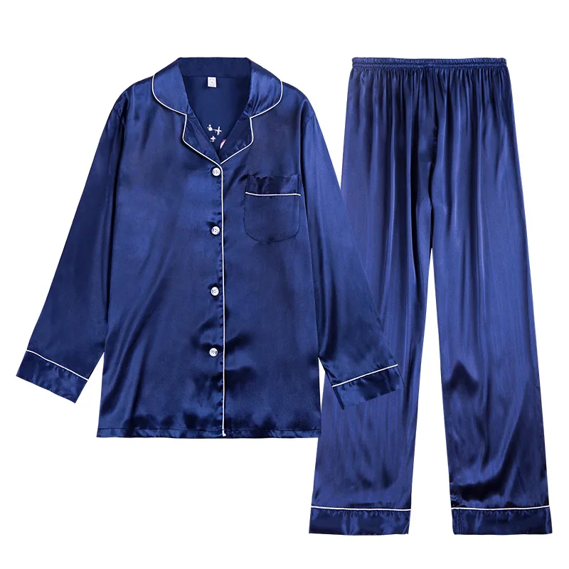 

Spring and Summer Simulation Silk Pajamas For Ladies Newest Long-sleeved With Trousers Home Service Two-piece Suit women pajama
