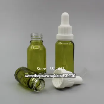 

5ml 10ml 15ml 20ml Olive Green Glass Cosmetic Essential Oil Bottle White Pipettes Dropper Bottle Refillable Essential Oil Vial