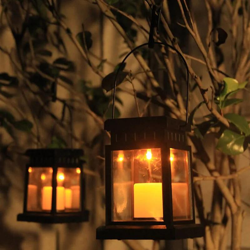 

Waterproof LED Solar Garden Light Flickering Flameless Candle Outdoor Lighting Hanging Smokeless Solar Lantern For Camping