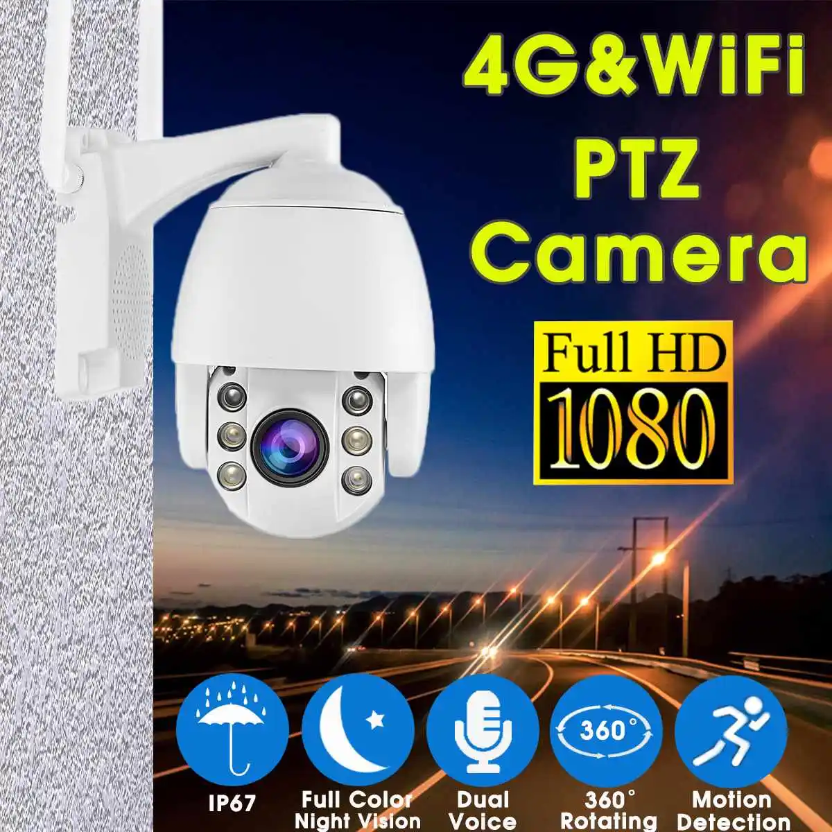 

4G Wireless PTZ IP Camera Wifi 1080P Outdoor Waterproof Mini Cam 5X Optical Zoom Two Way Audio CCTV Security Surveillance Camera