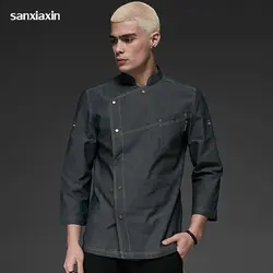Новые джинсовые ткани Рабочая одежда шеф-повара униформа для ресторана рубашки с длинными рукавами форма офицантки одежда для шеф-поваров