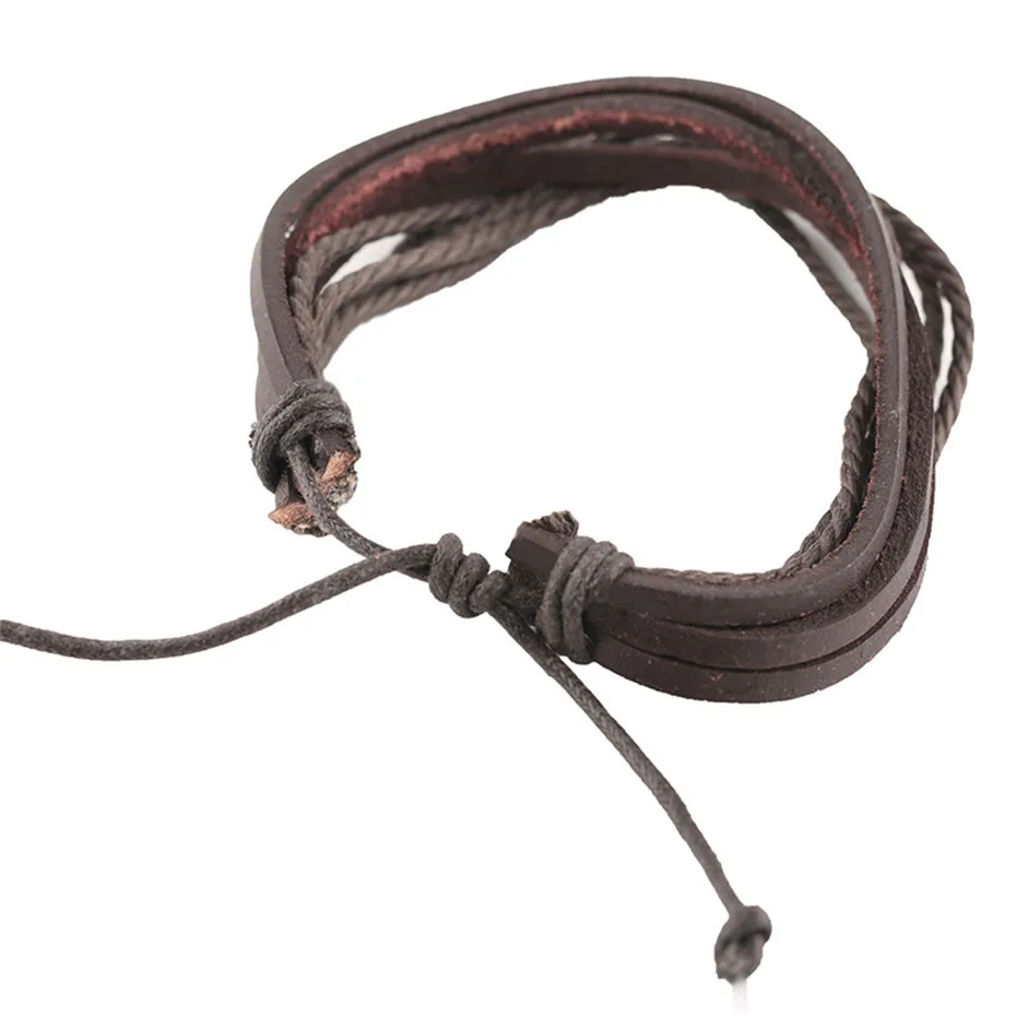 Genuine Braided Multi-layer  Black Brown Leather Bracelets Adjustable Hemp Rope Couple Women Men Boy Girls Gifts Jewelry Items (18)