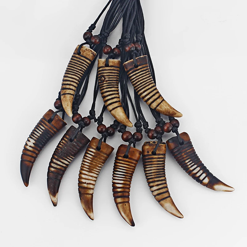 

12 Pcs Brown Resin Stripe Tooth Teeth Charms Pendant Necklace Imitation Faux Bone Surf Jewellery