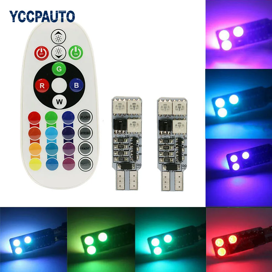 

T10 LED Light 194 168 W5W 5050 SMD RGB car wedge light turn signal indoor dome wedge read bulb with remote control Flash Strobe