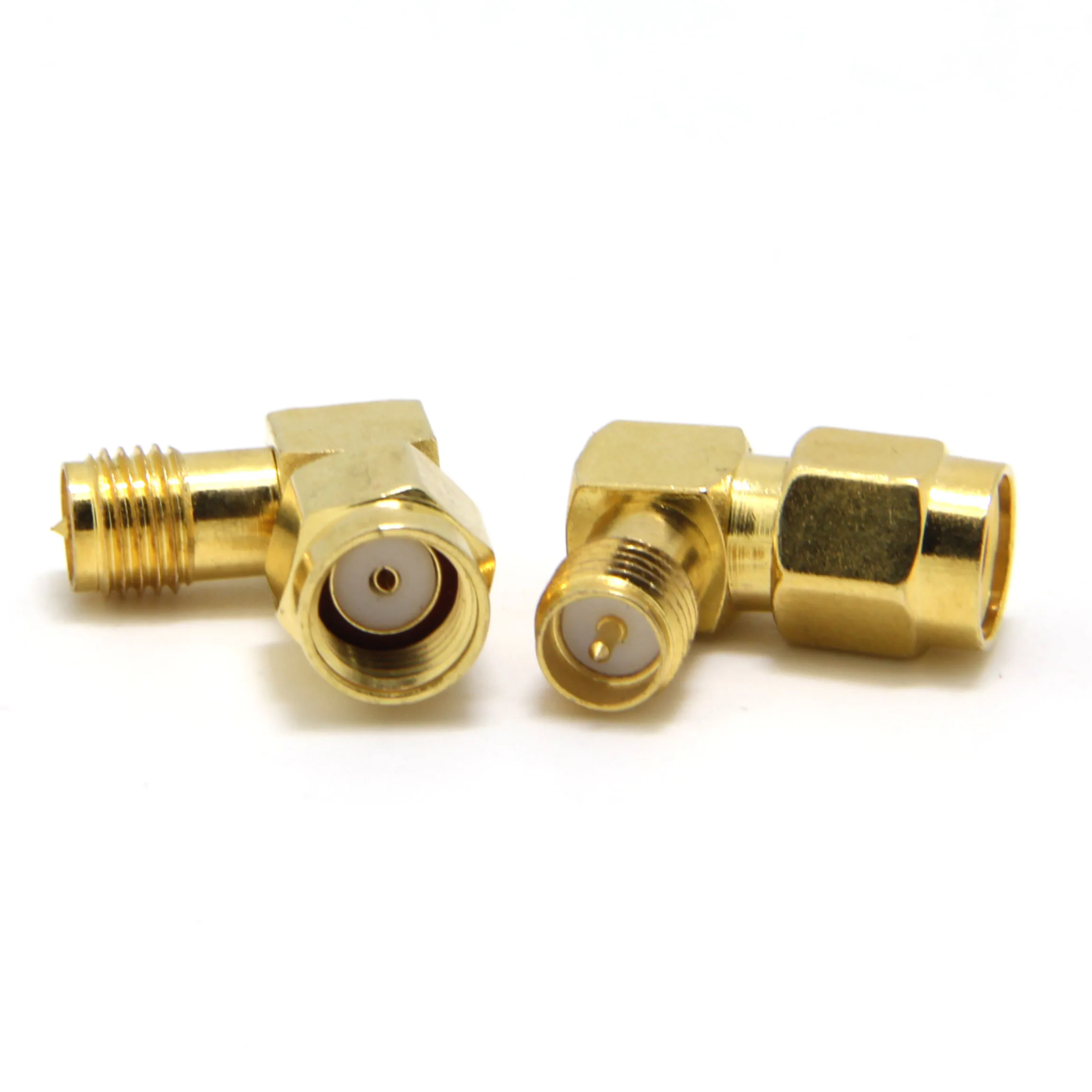 Female to SMA Male Gold Adapter 2-Pack Right Angle RP-SMA Reverse Polarity Female to SMA Male Gold Adapter 2-Pack Right Angle RP-SMA Reverse Polarity