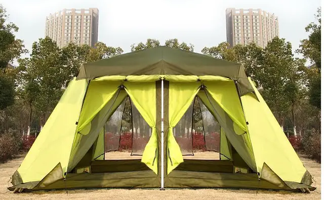 Cheap Two rooms a hall Outdoor camping tent 6/8/10/12 persons Ershiyiting multiplayer big tent