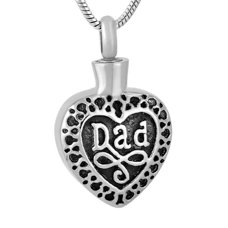 IJD8374 Dearest Dad Heart Cremation Jewelry Keepsake Urn Necklace Dad