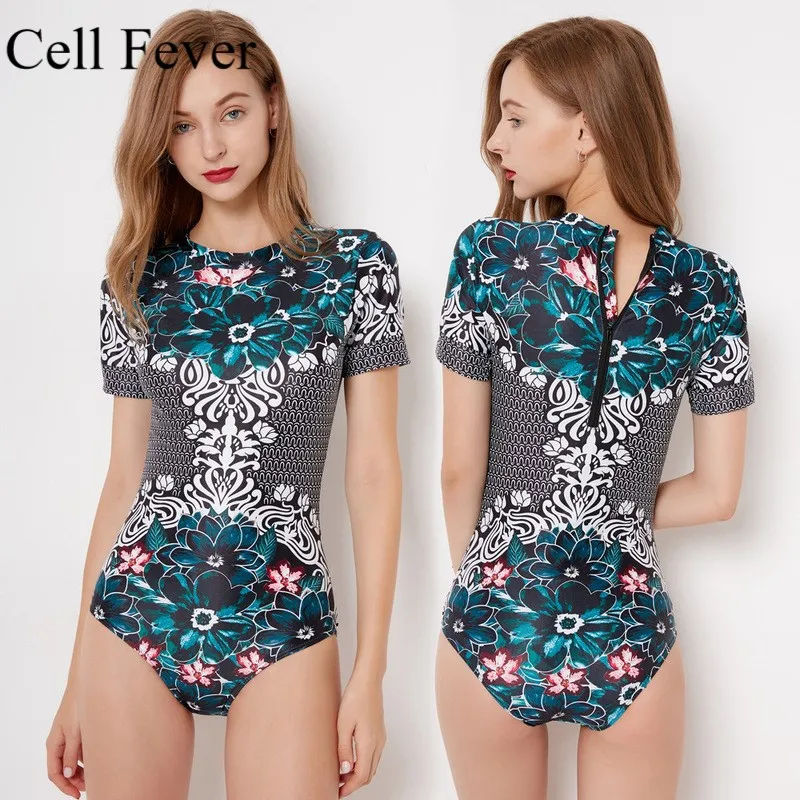 

Women's Printing Rashguard Short Sleeve Surf Suit One Piece Swimsuit For Diving Female Bodysuit Swimwear Bathing Suit Wetsuits