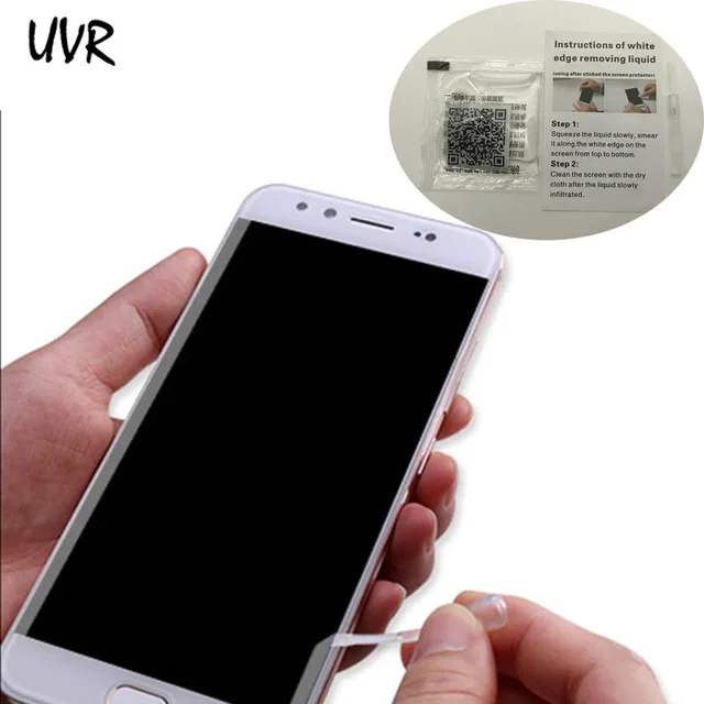 UVR 5PCS Tempered Glass White Edge Revising Liquid with Brush For