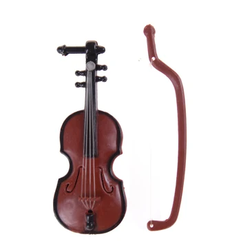 

Music Instrument DIY 1/12 Dolls House Wooden Violin with Case Stand Plastic Mini Violin Dollhouse Crafts 1Pc