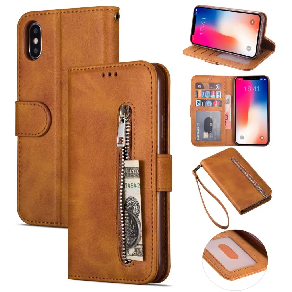 

High-grade calfskin Coque Case for Iphone X XR XS MAX 6 6S 7 8 Plus Universal Multifunction Women PU Leather Wallet Bags