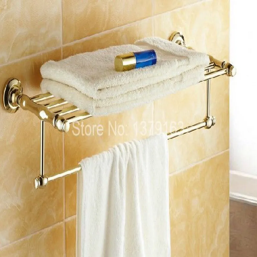 Double Layer Bathroom Towel Racks Wall Mount Luxury Gold Bath Towel