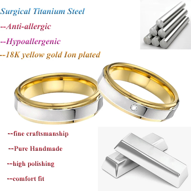 Classic Bicolor Alliances Wedding Band Couple Rings men 4mm 5mm high polishing Anniversary Engagement Rings For Women (3)