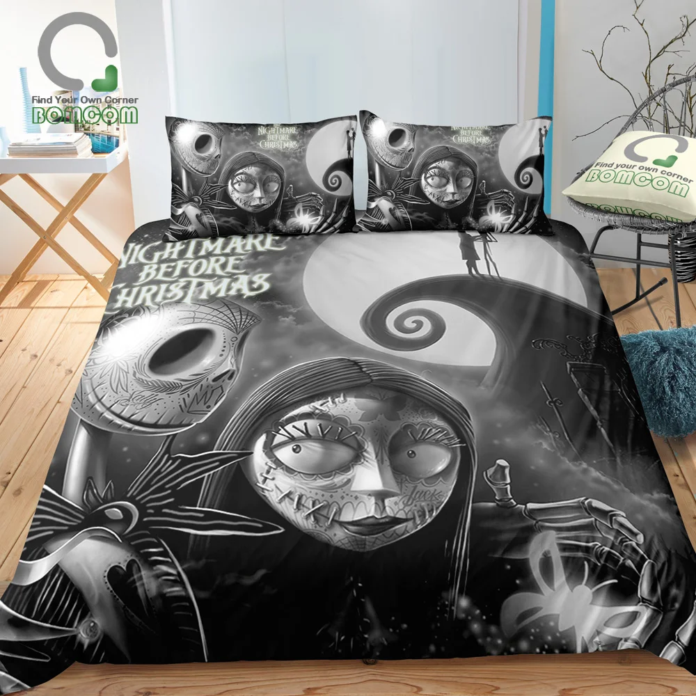 

BOMCOM 3D Digital Printing Nightmare before Christmas Style Sally and Jack Duvet Cover 100% Microfiber