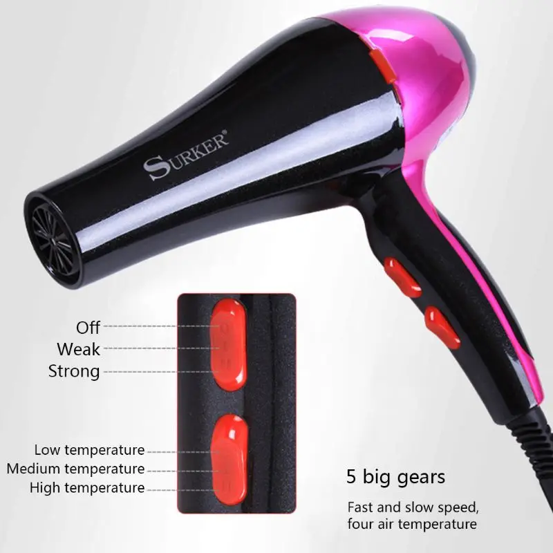 

2000W Professional Electric Blow Hair Dryer Fast Heating Energy-saving 2 Speed With Hairdressing Diffuser Set 220V