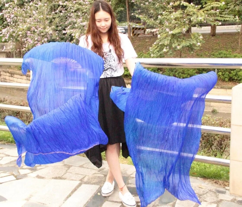 

High Quality 100% Silk Belly Dance Fans Dance Props Silk Fans 1 Pair Left+Right Hand Pure Royal blue Colors Belly Dancing Fans
