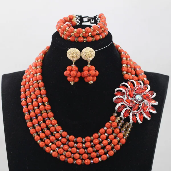 Orange Beads Party Bead Necklace Set 