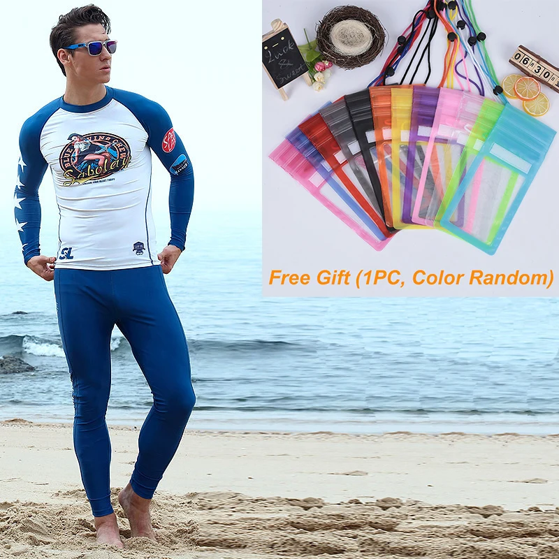 SABOLAY Men Long Sleeved Swimwear Diving Sunscreen Quick drying UV Protection Beach Surfing