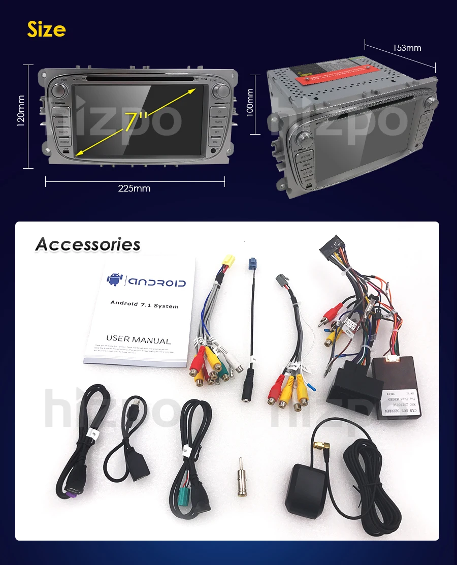 Discount 2Din Android 7.1 GPS AutoRadio Car DVD Player For Ford Focus 2 S C Max 2008-2011 Mondeo Fiesta Galaxy Connect Kuga 4G BTSWC Navi 5